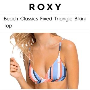 BNWT ROXY Beach Classics Fixed Triangle Bikini Top color MOOD INDIGO Stripe SZ S